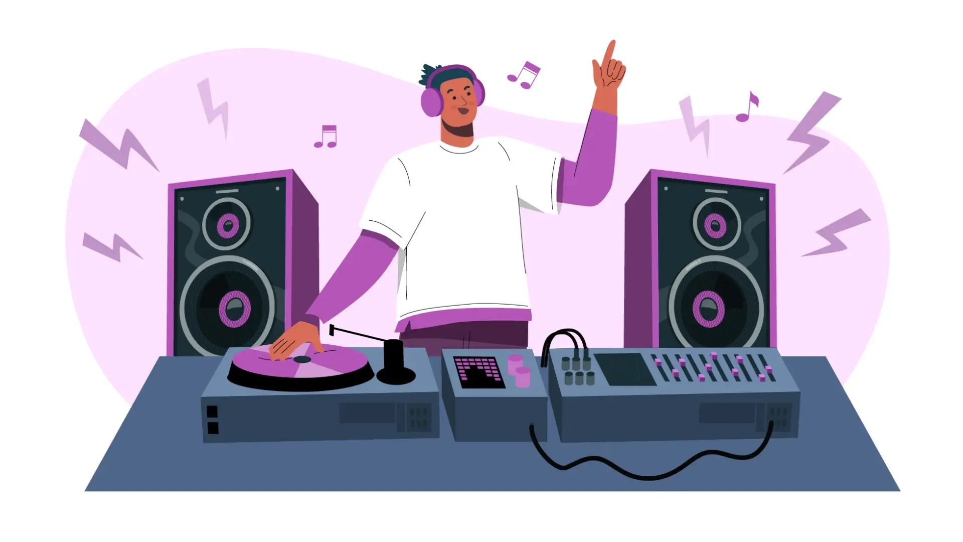 Nightclub DJ Booth Flat Style Graphic Illustration